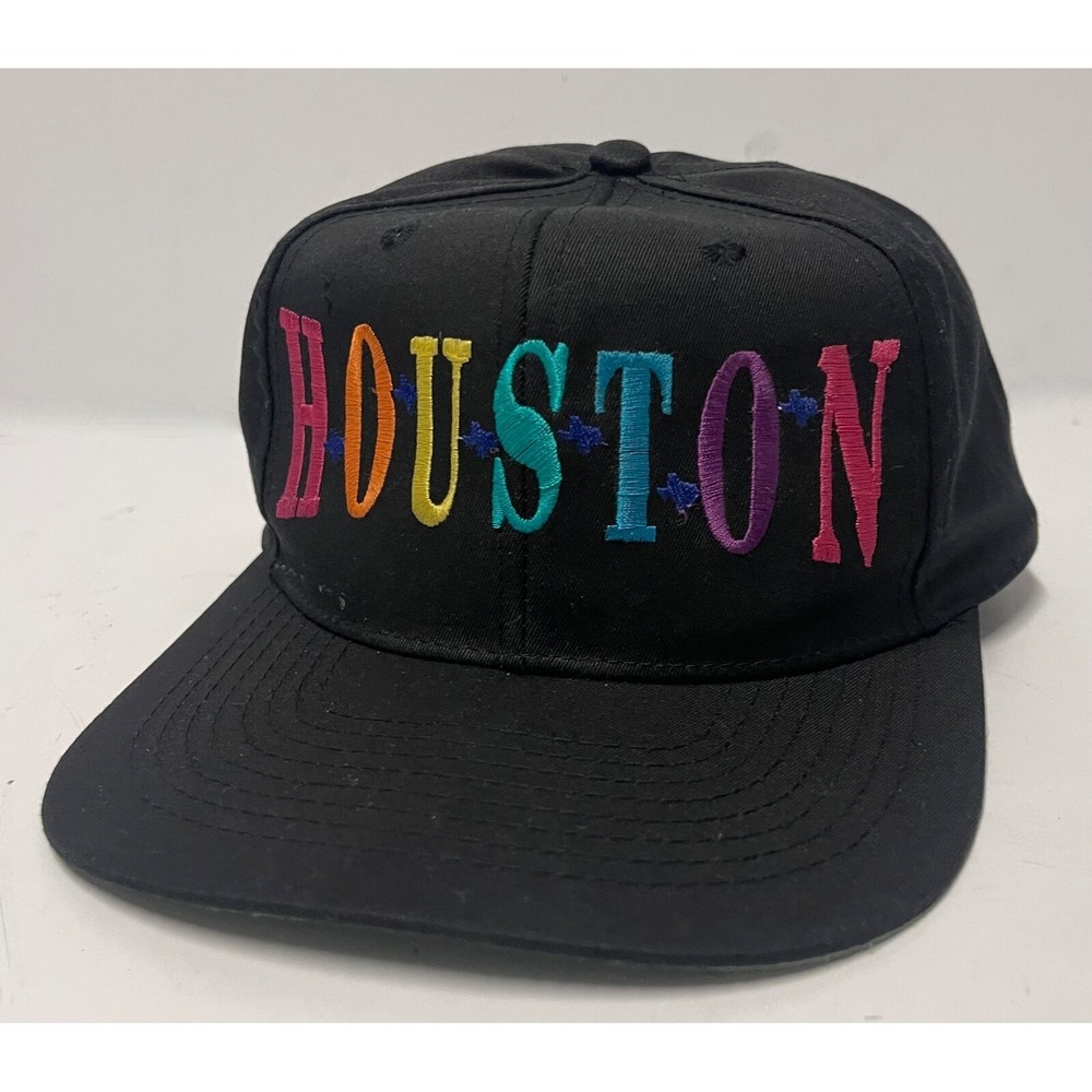 HOUSTON STITCHED BLACK CAP TRIANGLE HEADWEAR CAP SNAP BACK VINTAGE MULTI COLOR